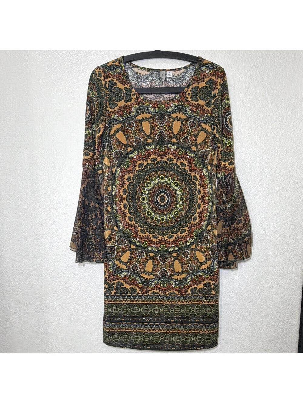 TACERA Women's S Paisley Chiffon Sheer Bell Sleeve Shift Dress Short